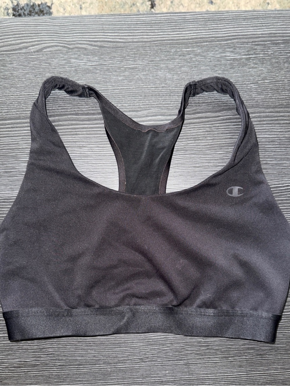 Champion Black Racerback Sports Bra with Subtle Logo